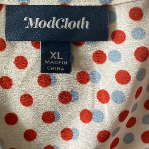 New ModCloth Polka-dot Tie Neck Pleasant Confidence Top Women’s XL Retro - Picture 6 of 10